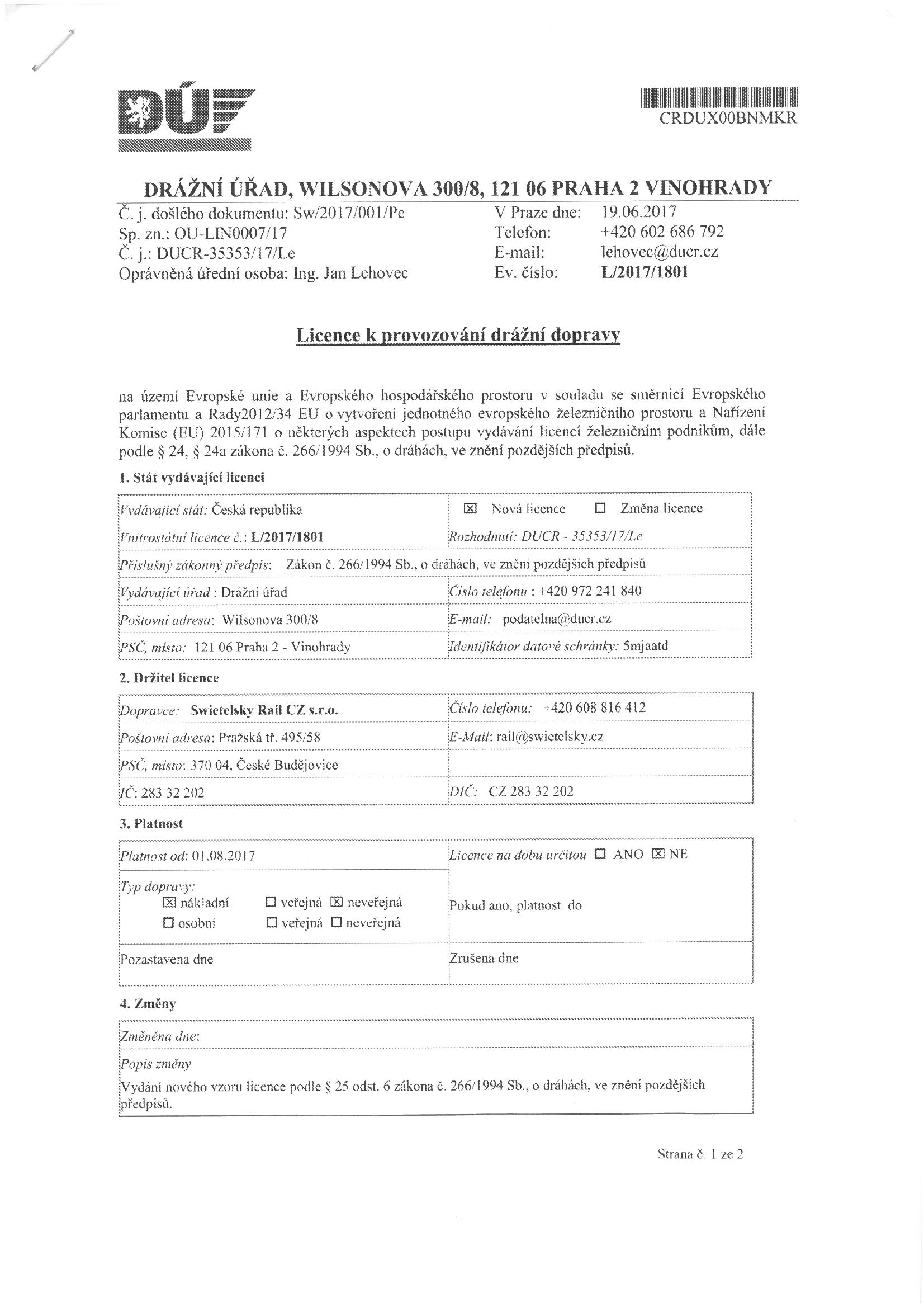 Drážní Licence Stránka 1